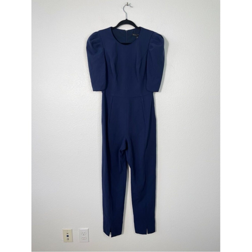 NEW Black Halo Russo Jumpsuit Puff Sleeve in Pacific Blue Size 4 Straight Leg - Picture 4 of 11